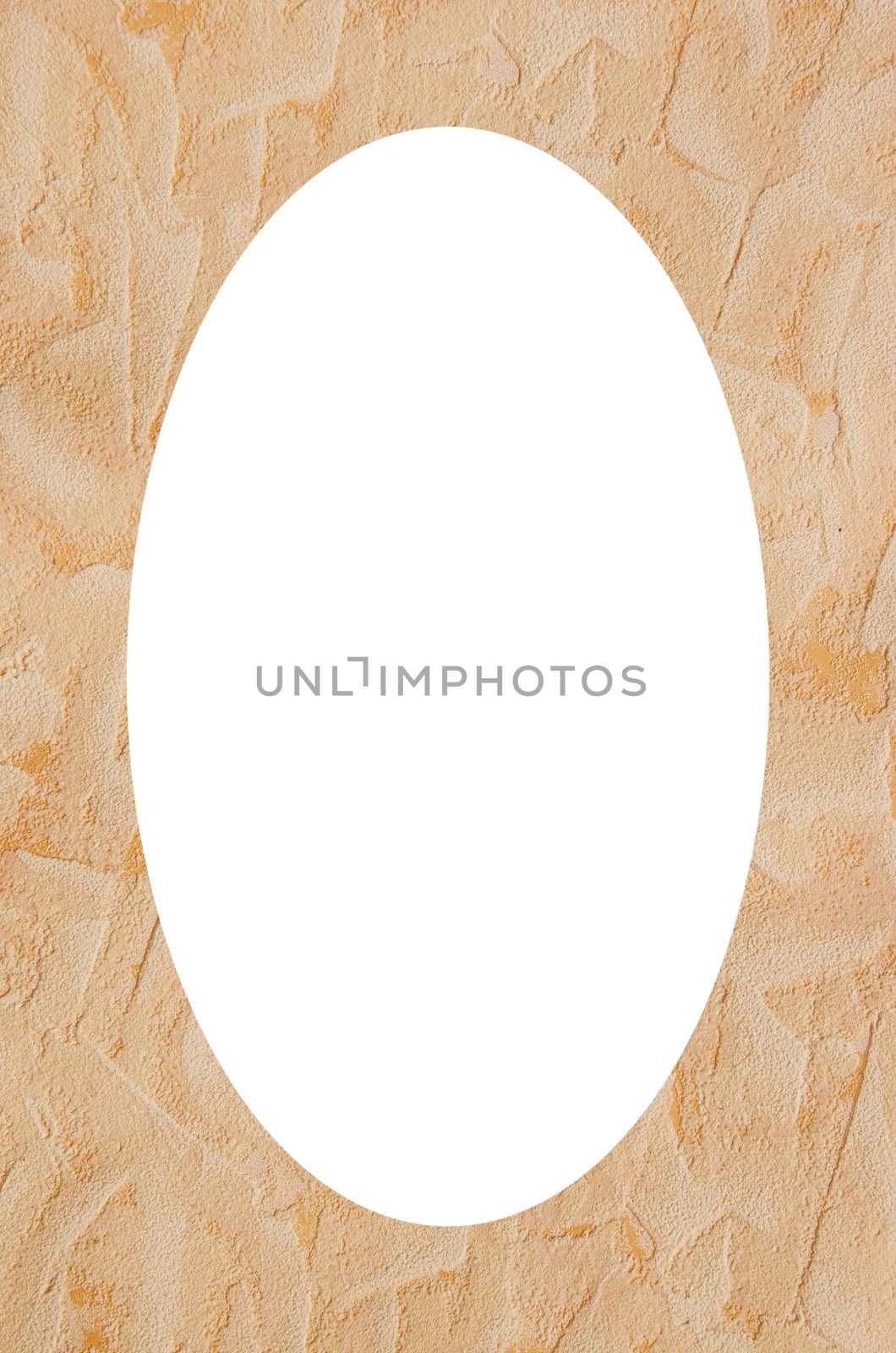 Gray and white wallpaper background with relief ornaments. Isolated white oval place for text photograph image in center of frame.