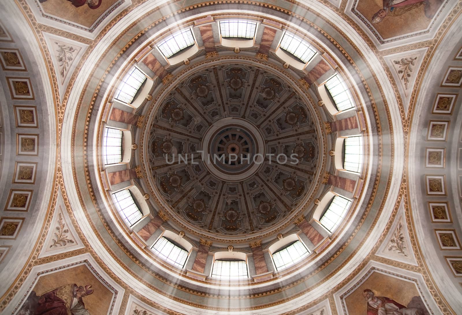 The sun shines through the Basilica tower cupola in Esztergom - Hungary