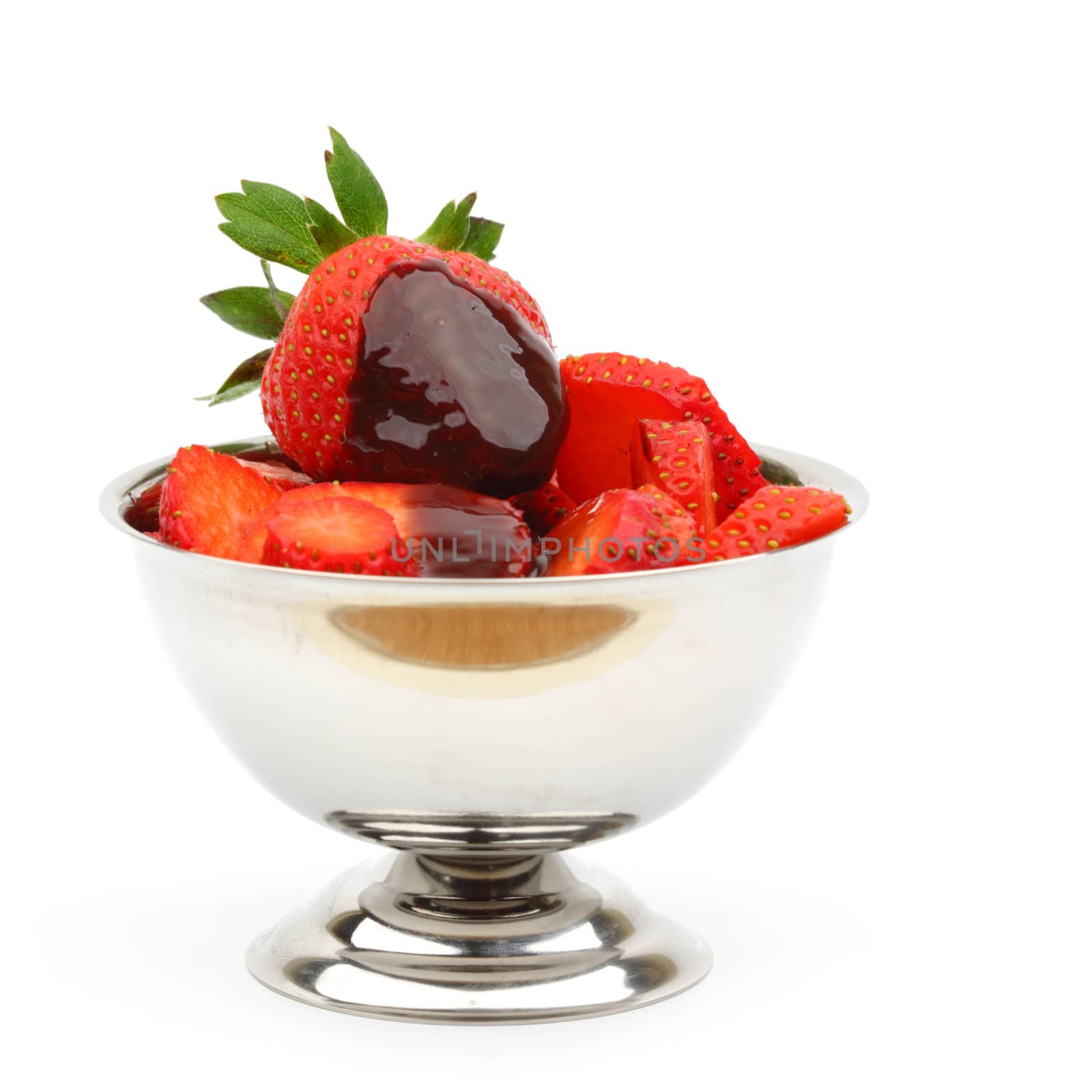 strawberry stack in chocolate  isolated on white