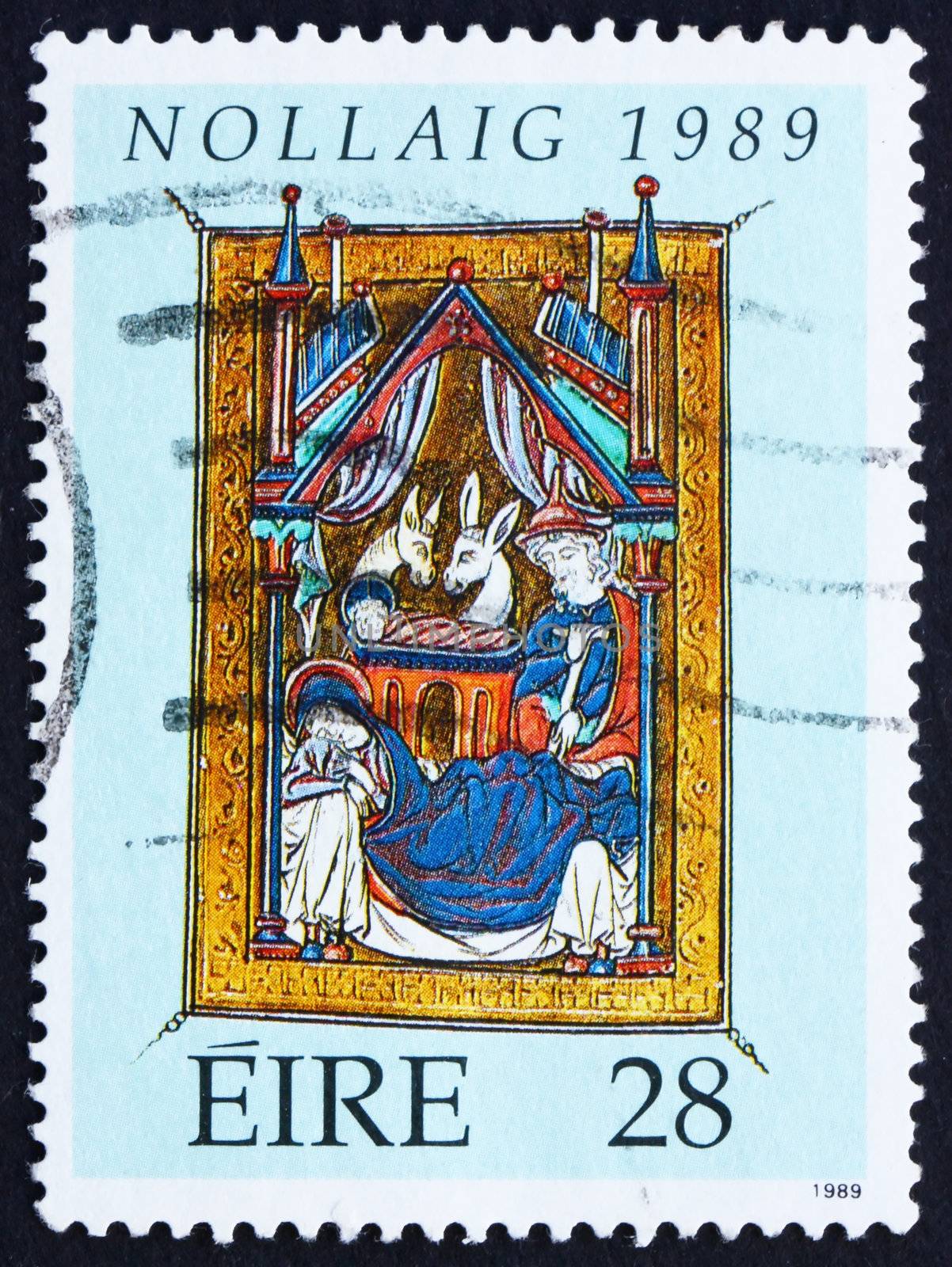 IRELAND - CIRCA 1989: a stamp printed in the Ireland shows Nativity, Miniature from Flemish Psalter, 13th Century, Christmas, circa 1989
