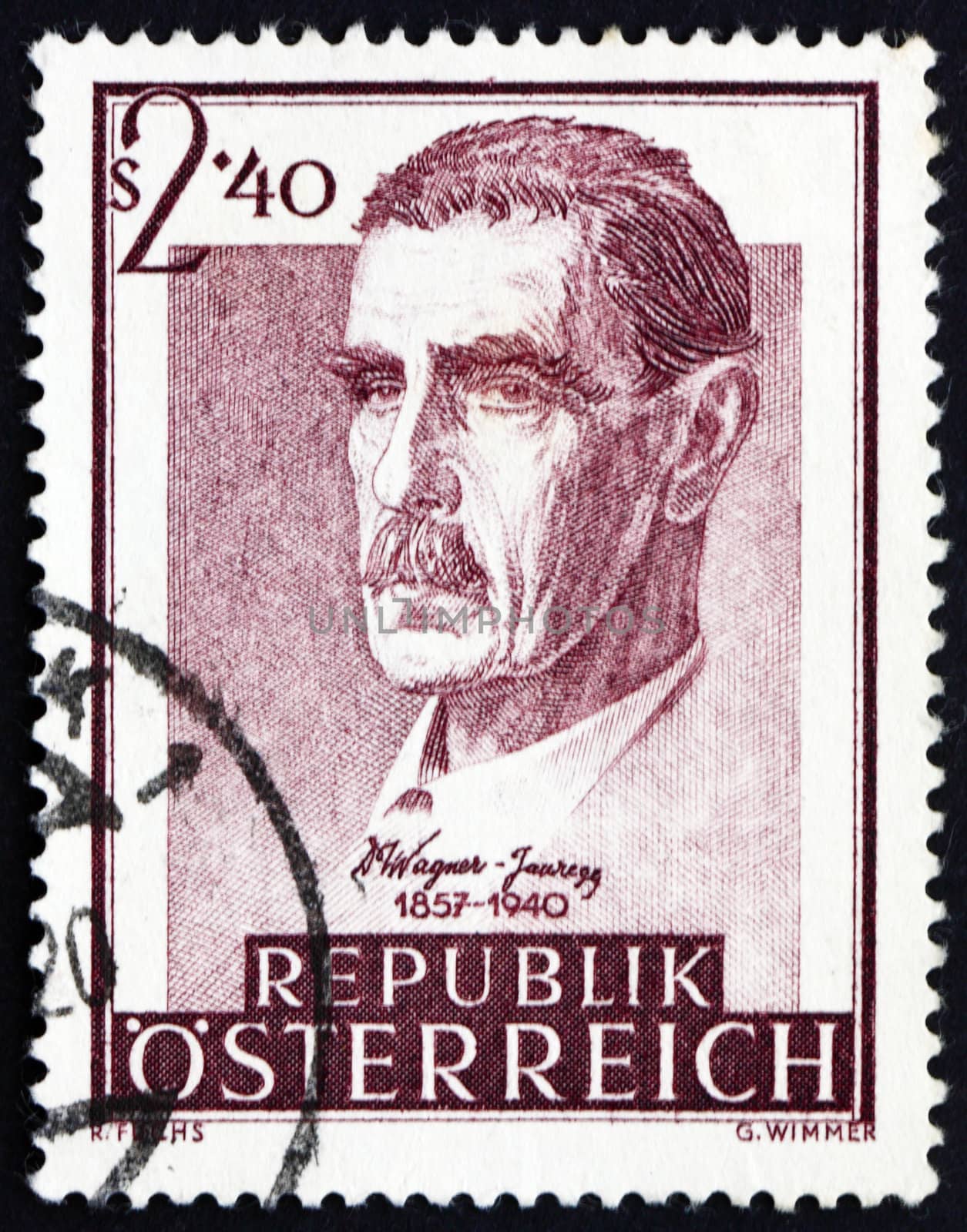 AUSTRIA - CIRCA 1957: a stamp printed in the Austria shows Dr. Julius Wagner-Jauregg, Psychiatrist, Nobel Laureate, Centenary of the Birth, circa 1957