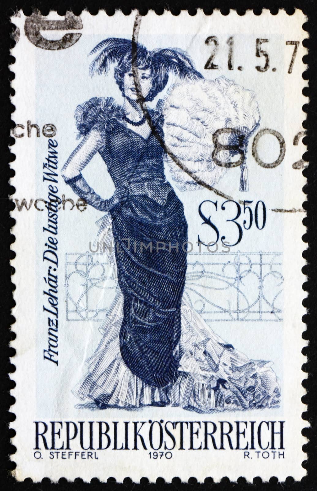 AUSTRIA - CIRCA 1970: a stamp printed in the Austria shows The Merry Widow, Operetta by Franz Lehar, Composer, circa 1970