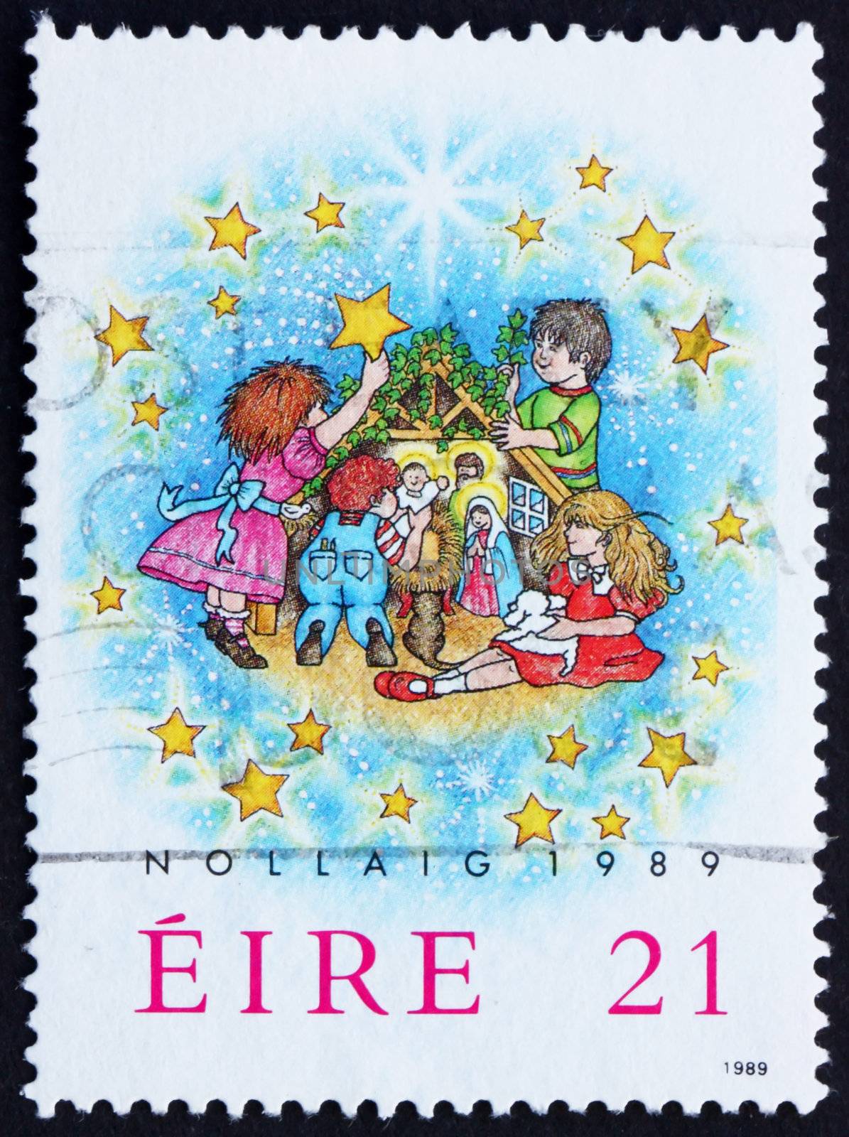 IRELAND - CIRCA 1989: a stamp printed in the Ireland shows Children and Creche, Christmas, circa 1989