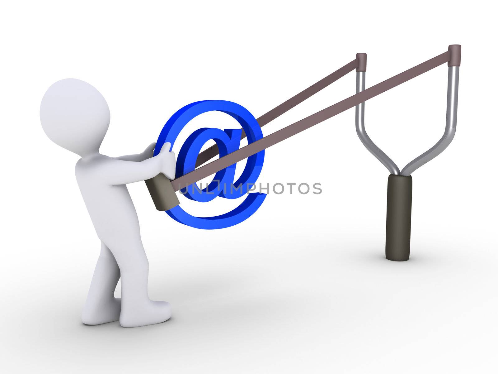 3d person is sending e-mail using a slingshot
