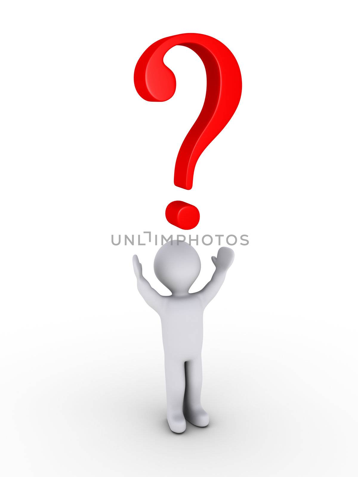 3d person asking why and looking up at a red question mark