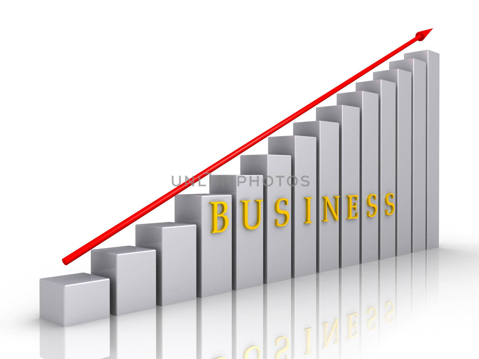 Grey chart with red arrow and the word business