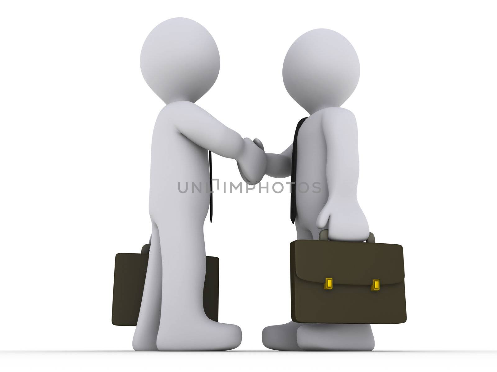 Two 3d businessmen shake hands