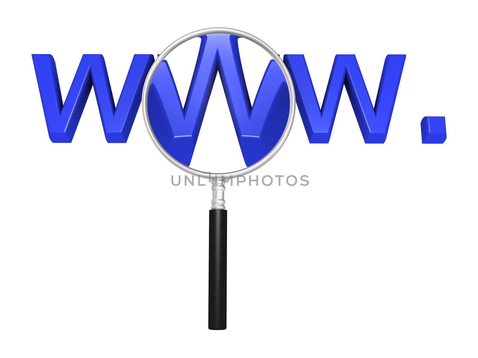 3d magnifying glass in front of web initials