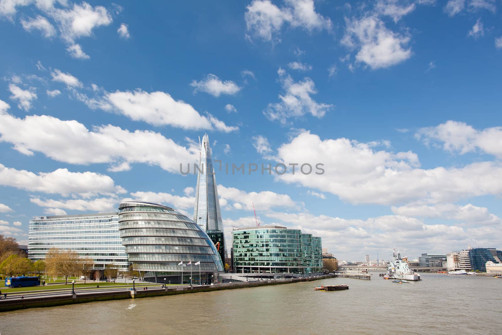 London City Hall Skylines along River Thames against blue sky, England UK