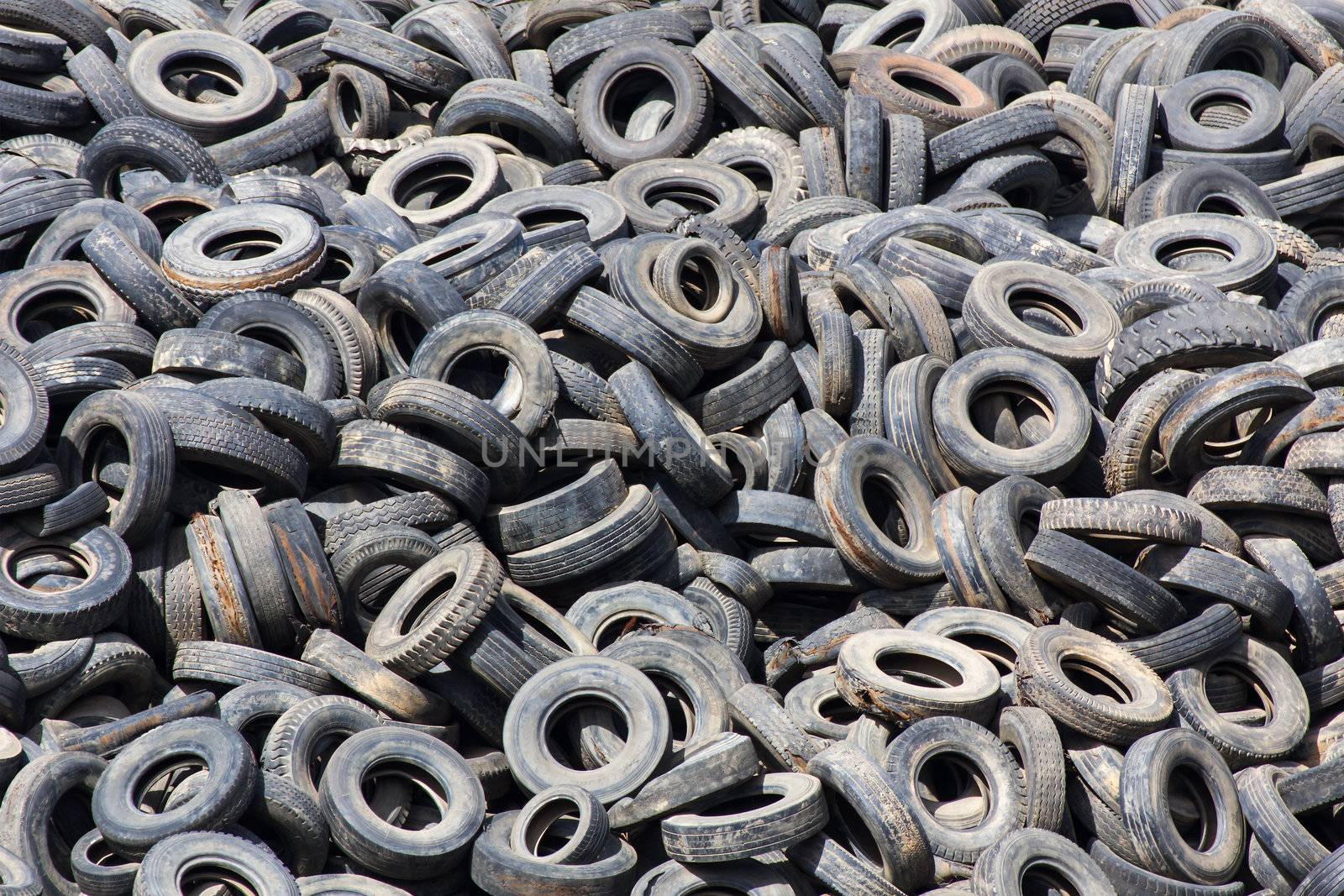 Heap of old Tires  in recycling plant in Thailand