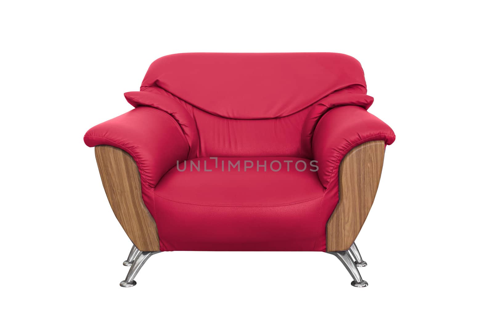 Modern red sofa isolated on white background