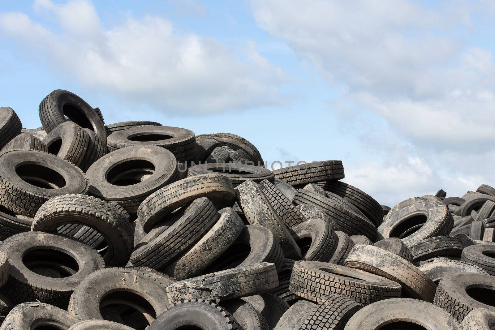 Heap of old Tires  in recycling plant in Thailand