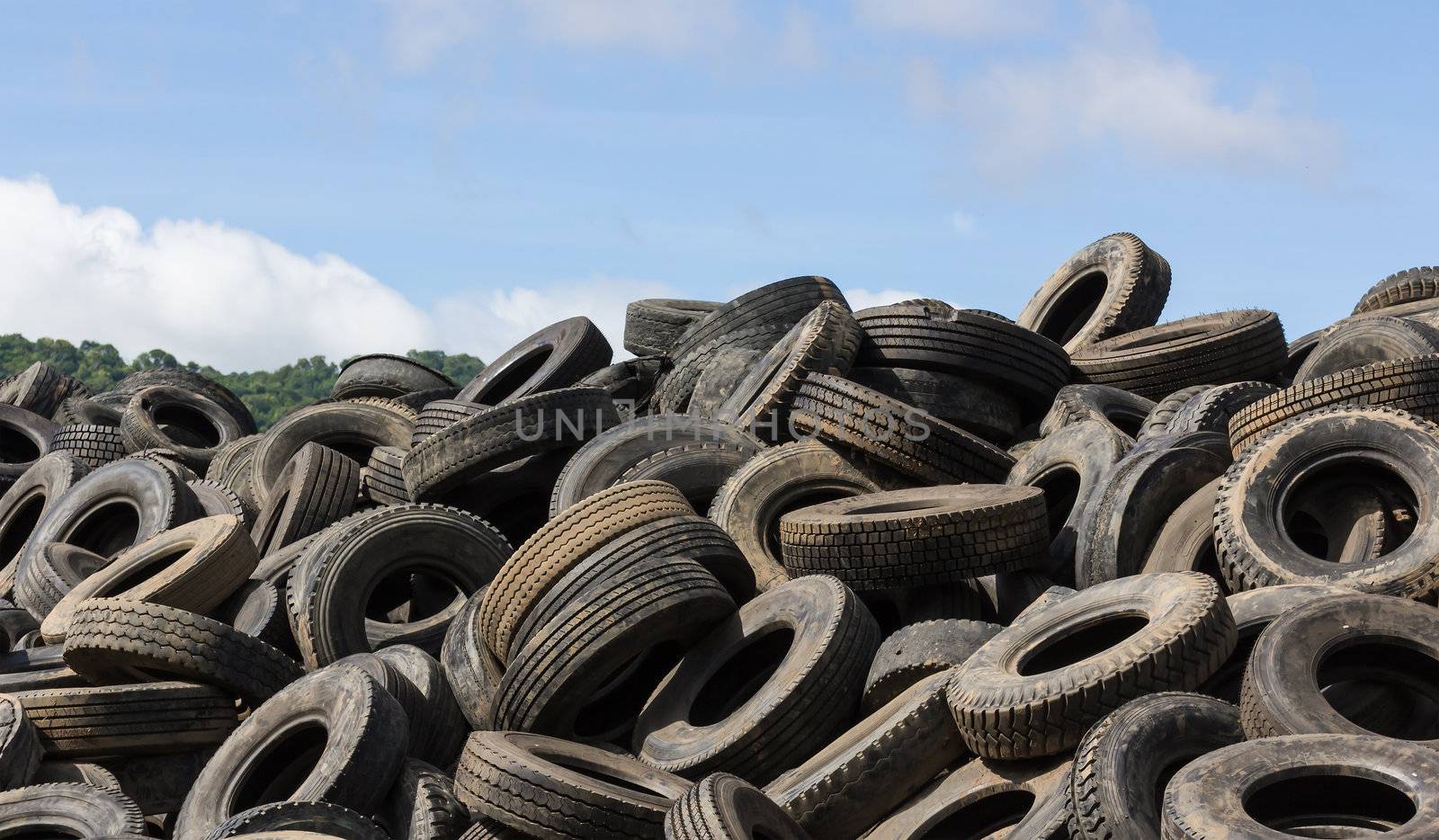 Heap of old Tires  in recycling plant in Thailand