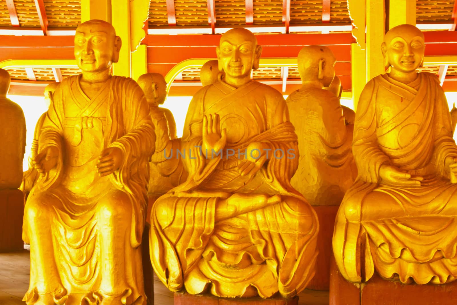 Stock Photo - Smiling Golden Buddha Statue, Chinese God of Happiness, Wealth and Lucky Isolated on white