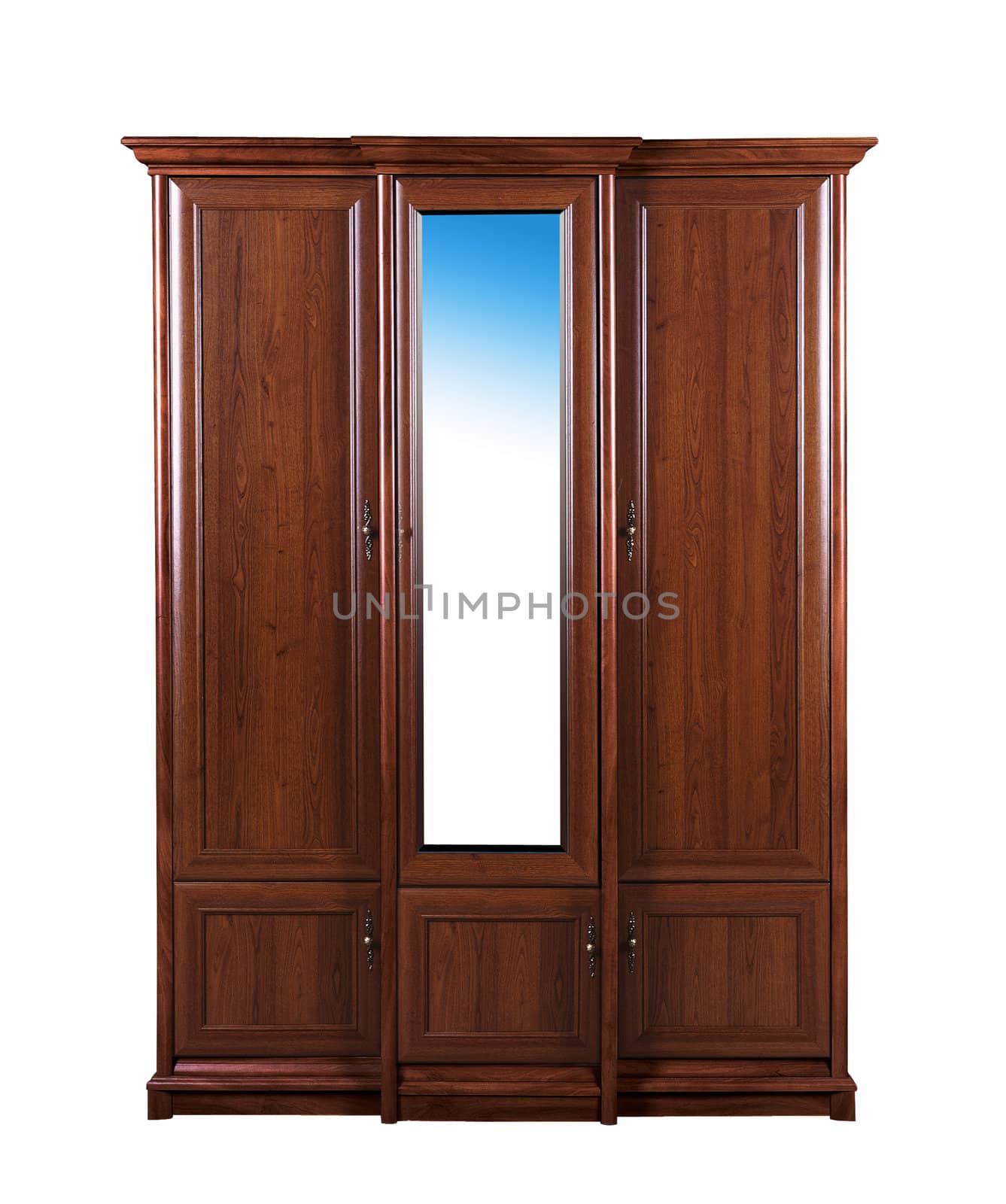 vintage wooden wardrobe on a white background