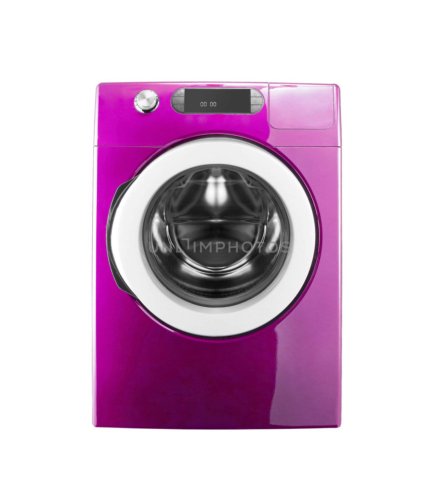 pink washing machine isolated on white background