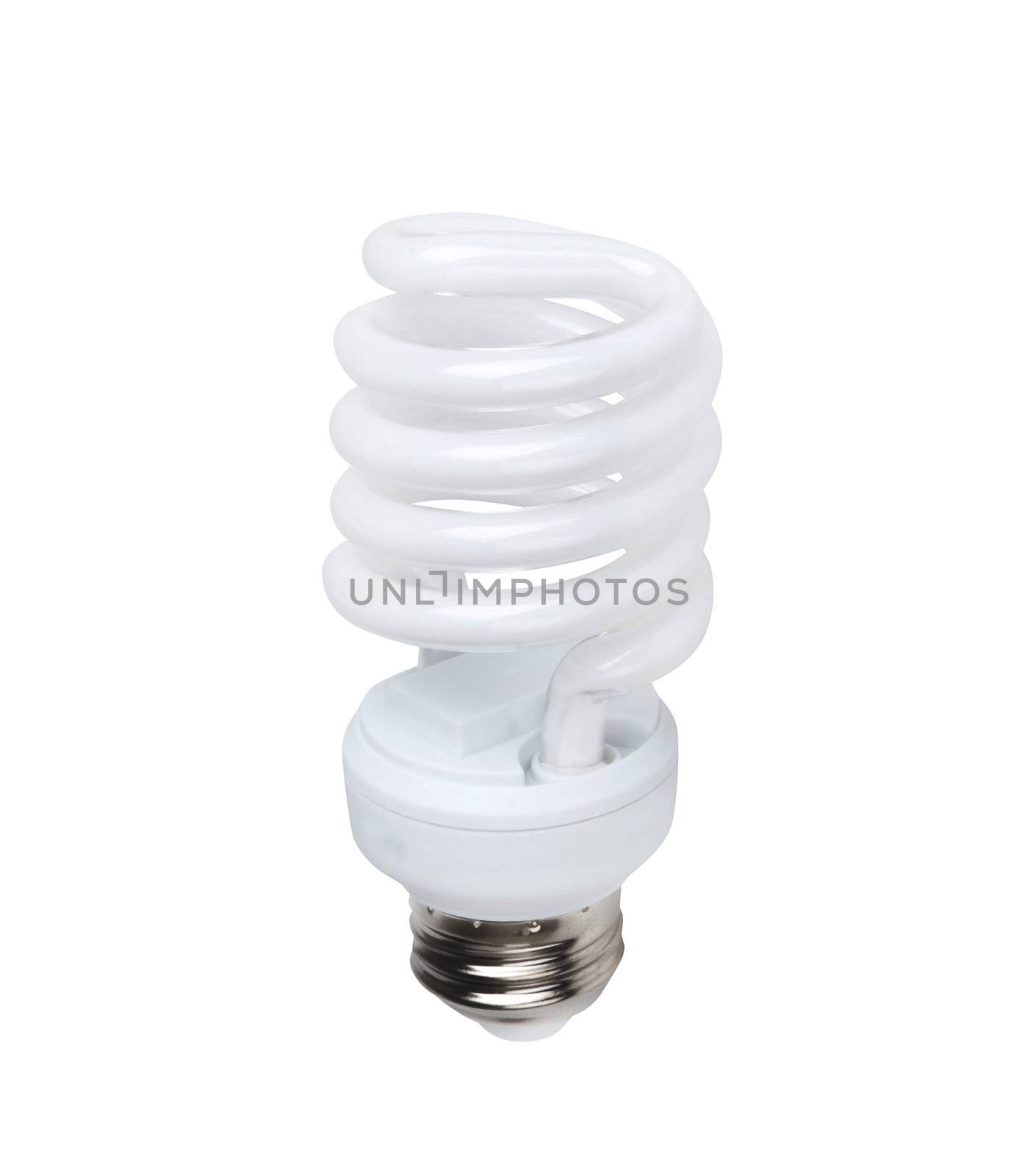 Energy saving fluorescent light bulb on white