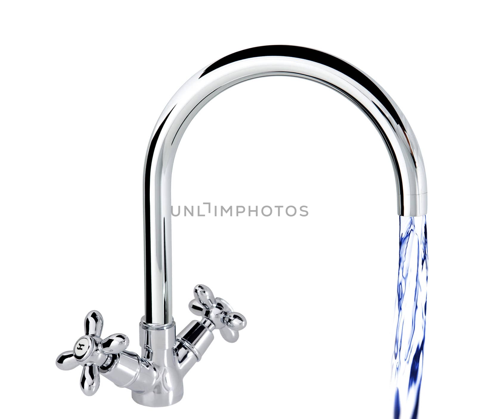 Water flowing from the faucet against