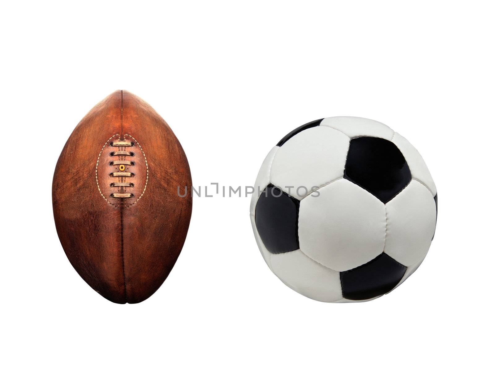 Football and rugby ball isolated