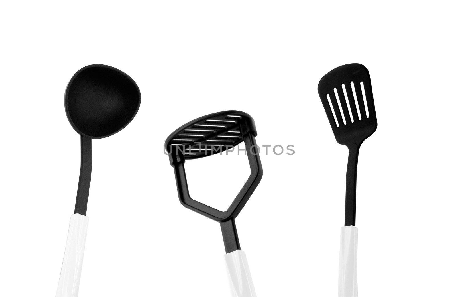 black kitchen utensils isolated on white
