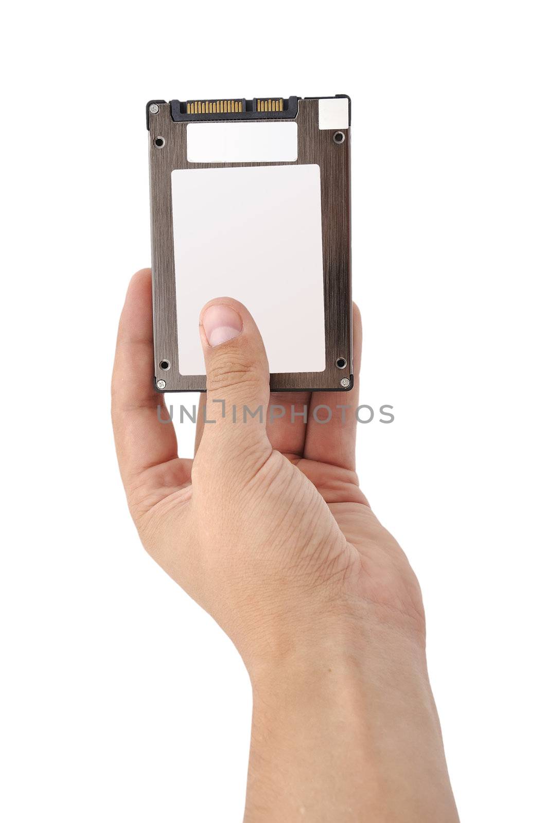 ssd  in hand on a white background