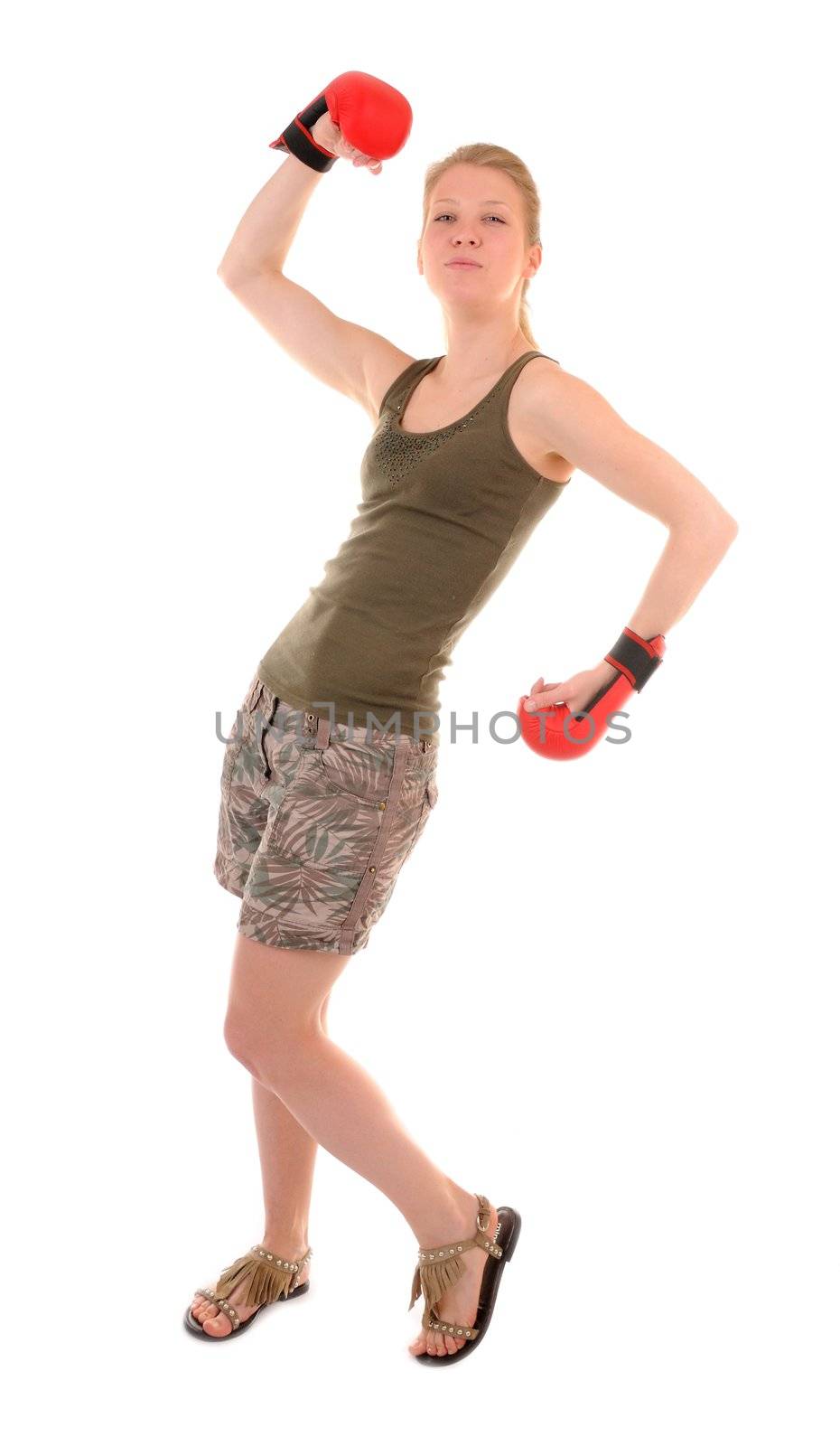 Fun girl with red boxing gloves
