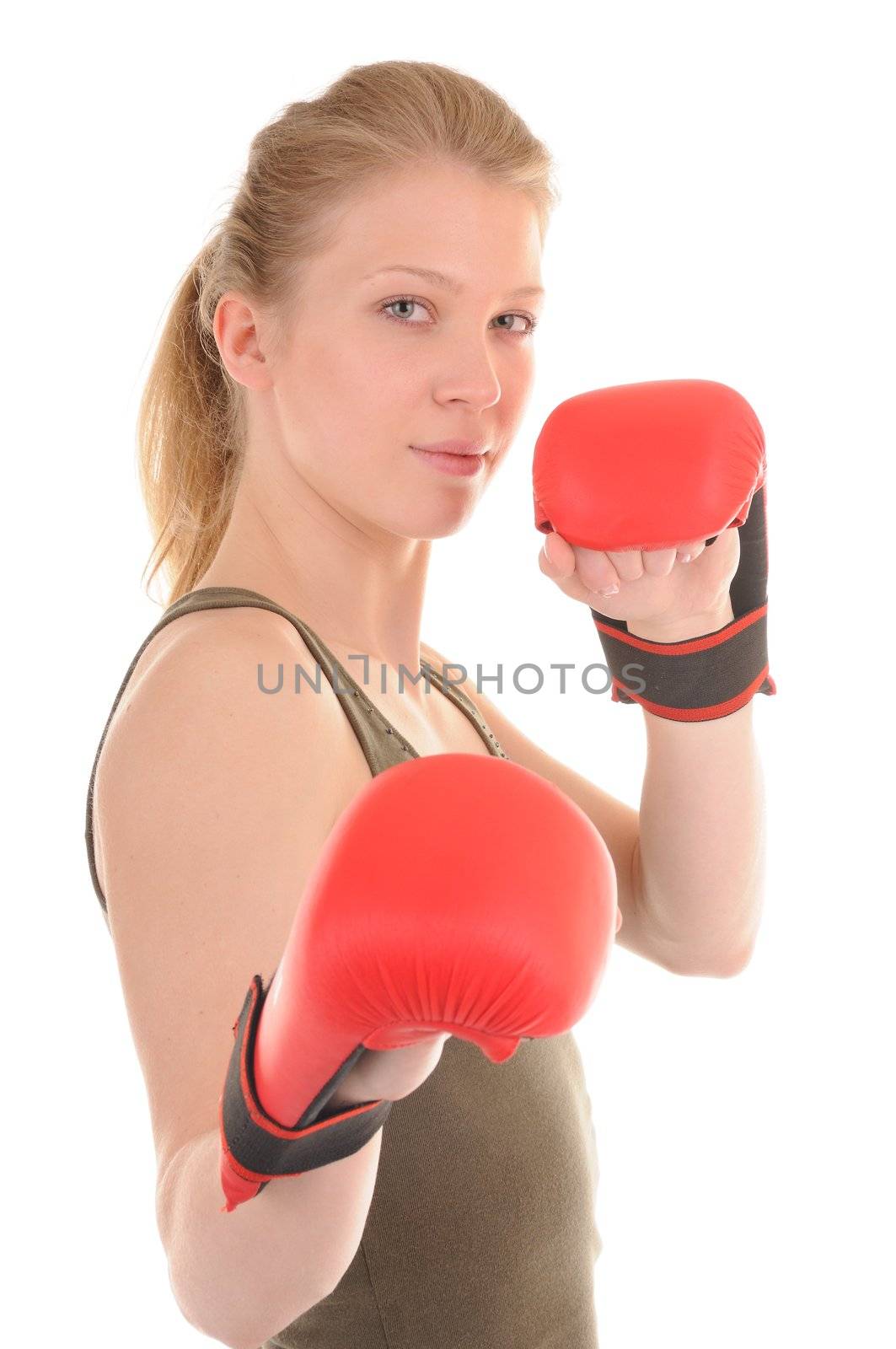 Girl with red boxing gloves by iryna_rasko