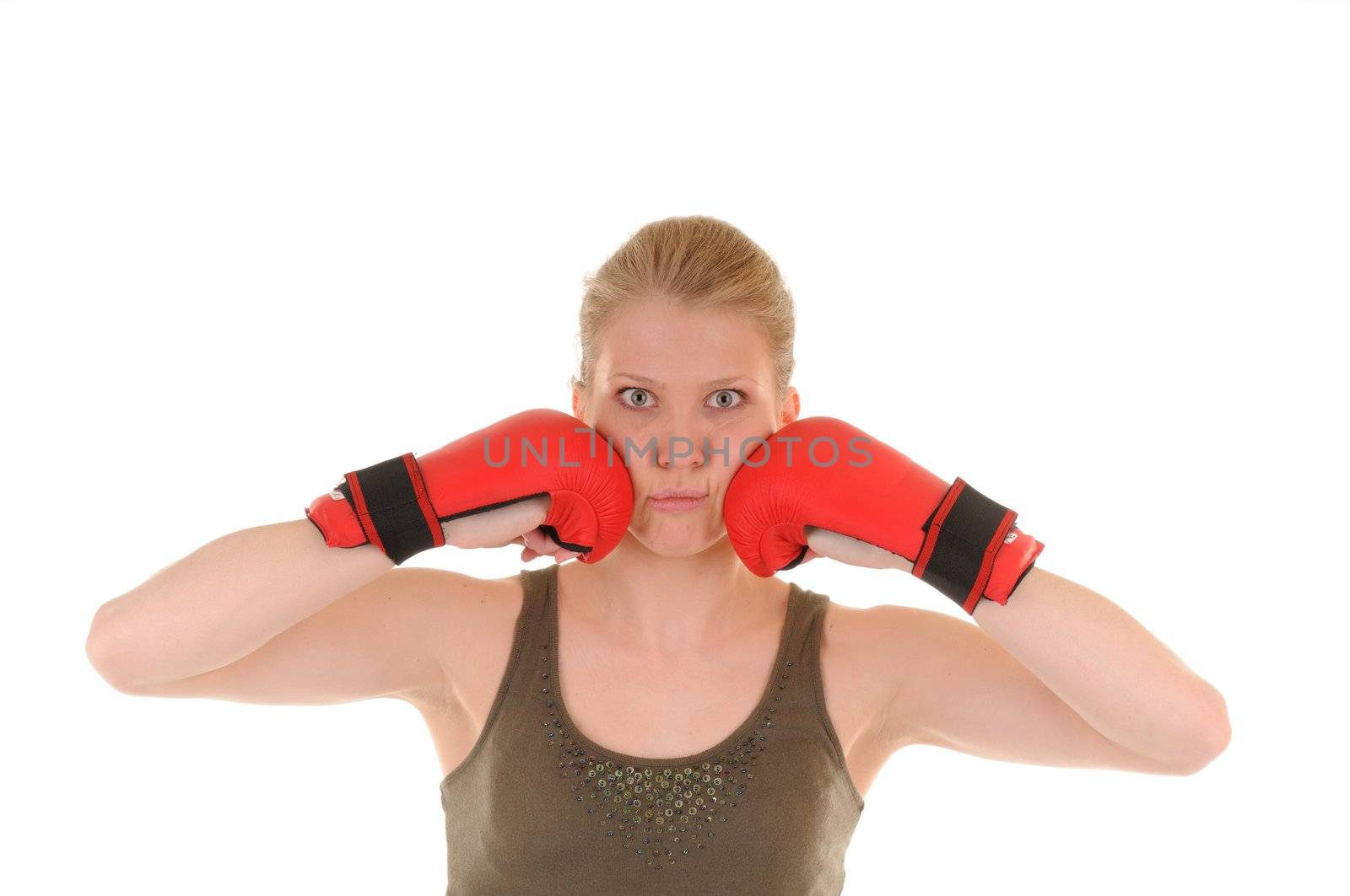 Portrait of a fun girl with red boxing gloves