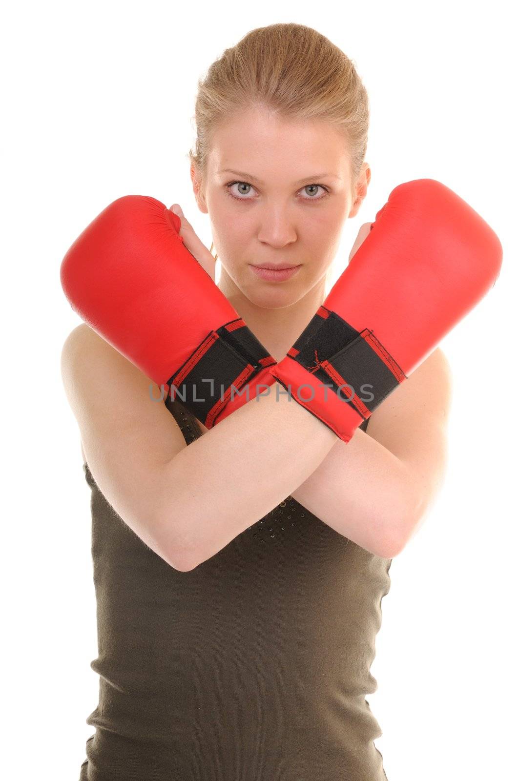 Portrait of a girl with red boxing gloves by iryna_rasko