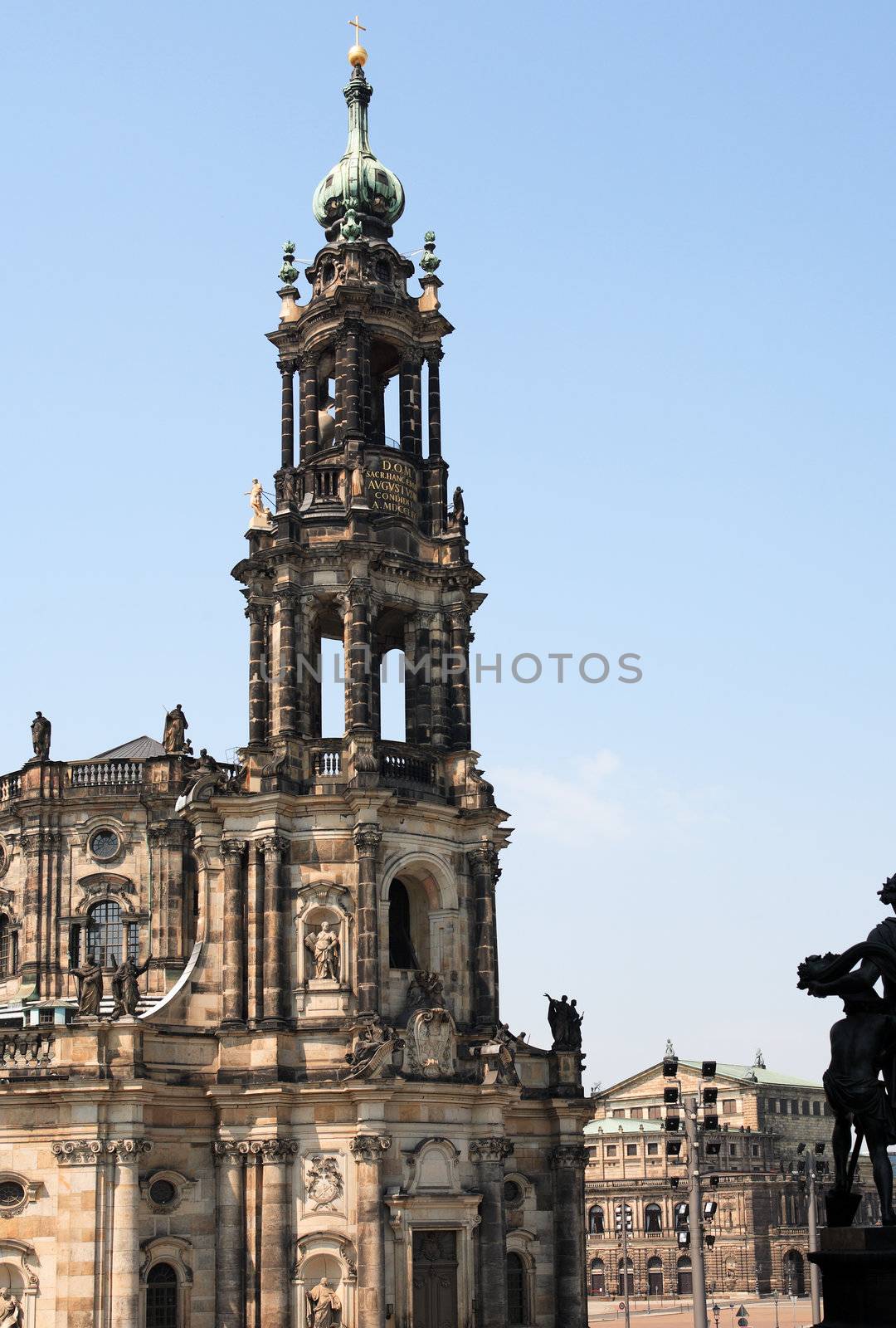 Beautiful high gothic bell tower in Dresden, Germany