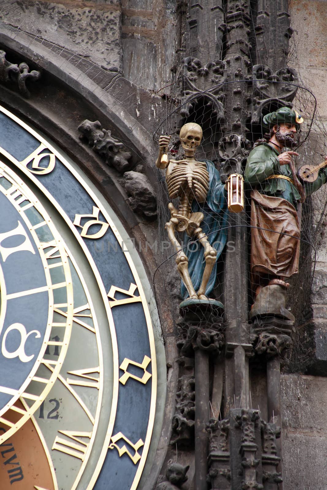 Fragment of famous Prague Town Hall tower with astronomical clock