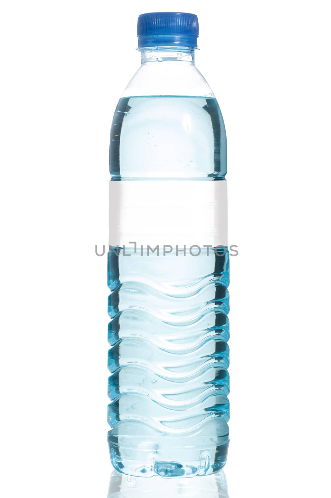 Mineral water bottle with blank label. Isolated on white background