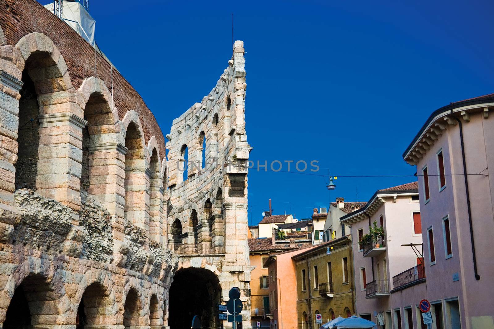 Ruins of roman amphitheatre Arena in Verona, Italy