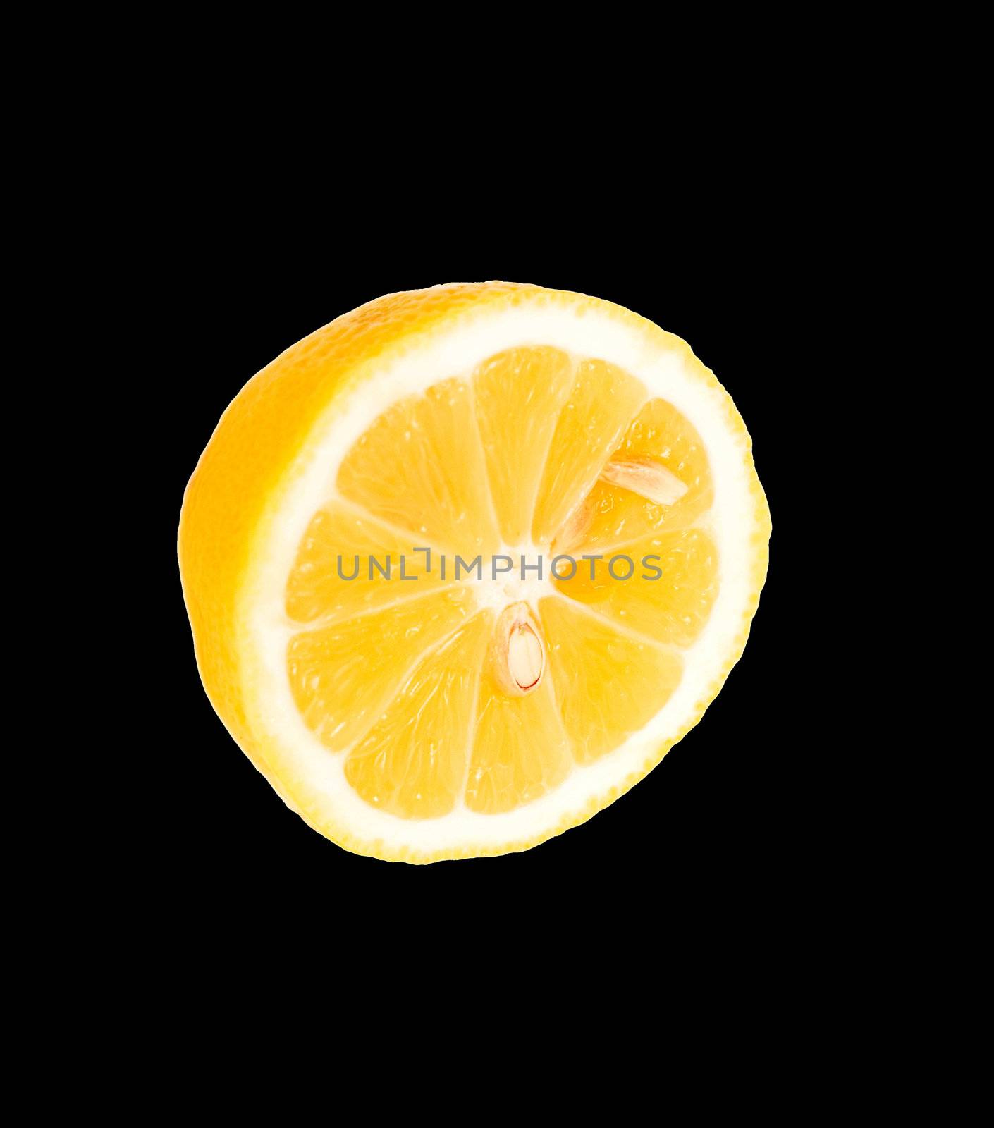 fresh yellow lemon insulated on black with cutting off the way