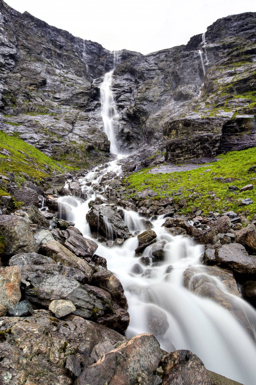 View of the beautiful Trollfossen waterfall in Norway