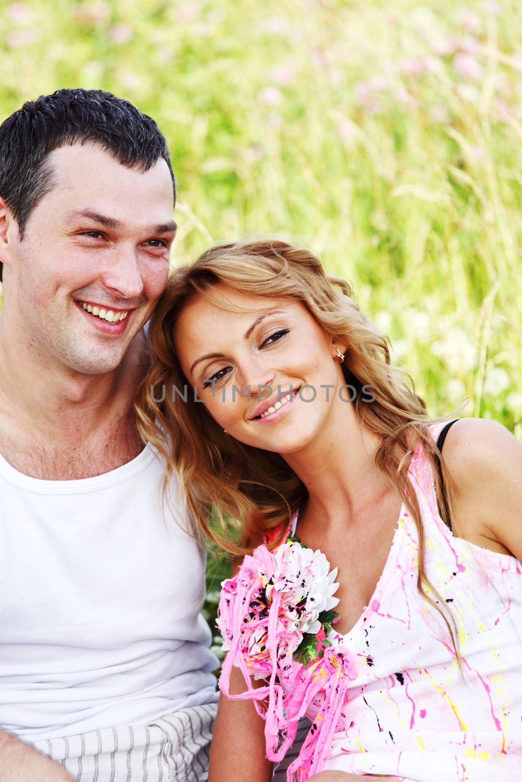 two lovers on grass field