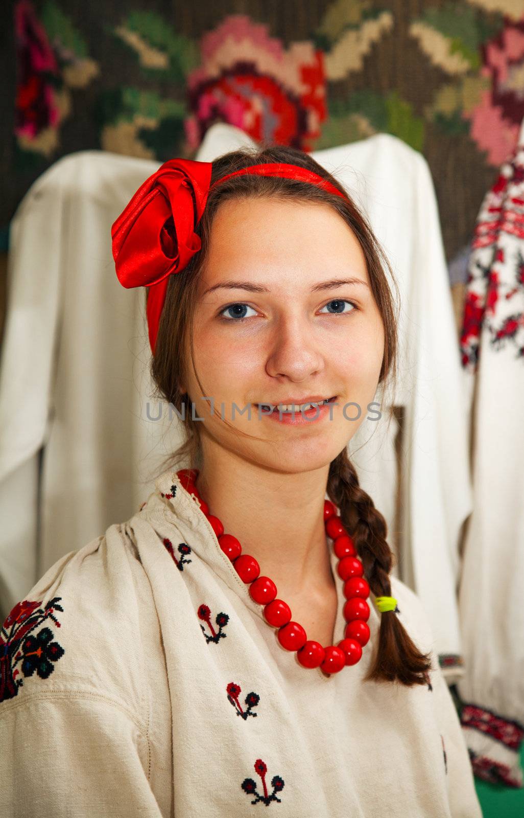 Teen girl wearing Ukrainian national costume