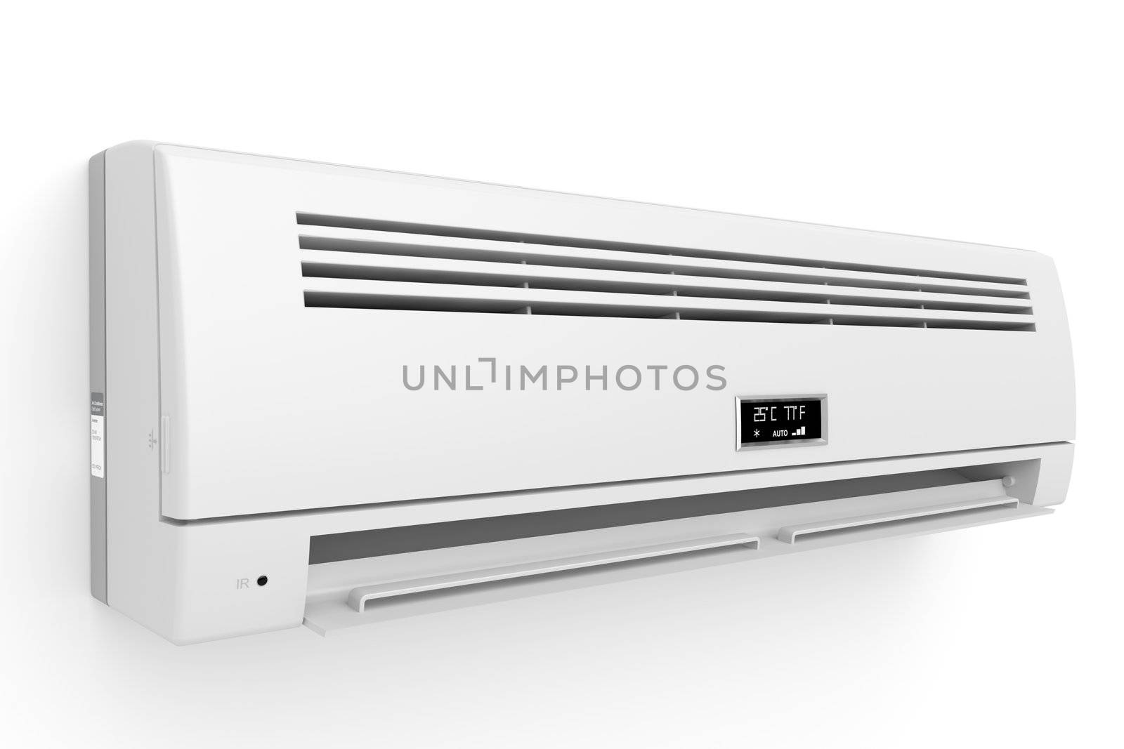 Split-system air conditioner on white wall