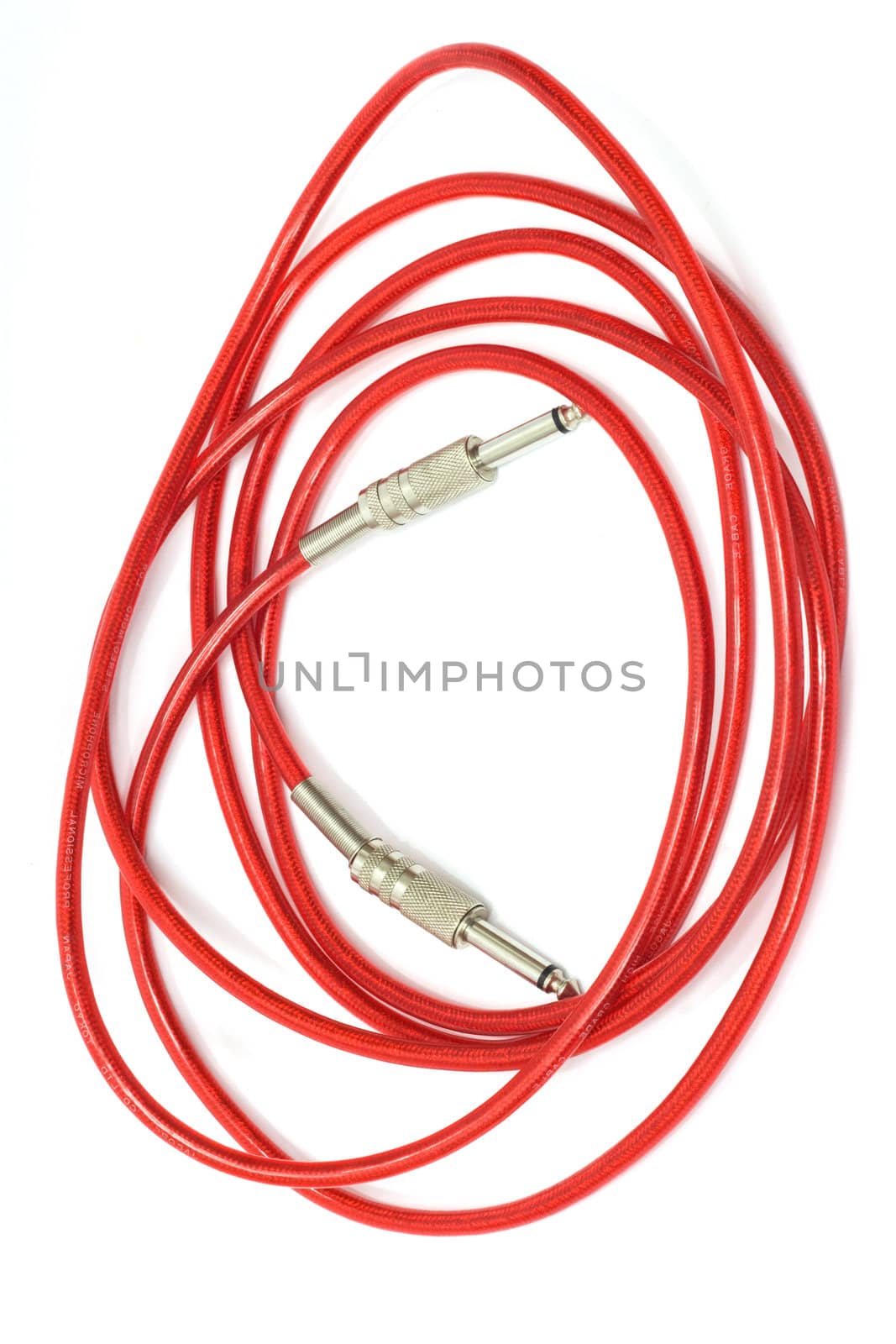 Electric guitar patch cable isolated on white 