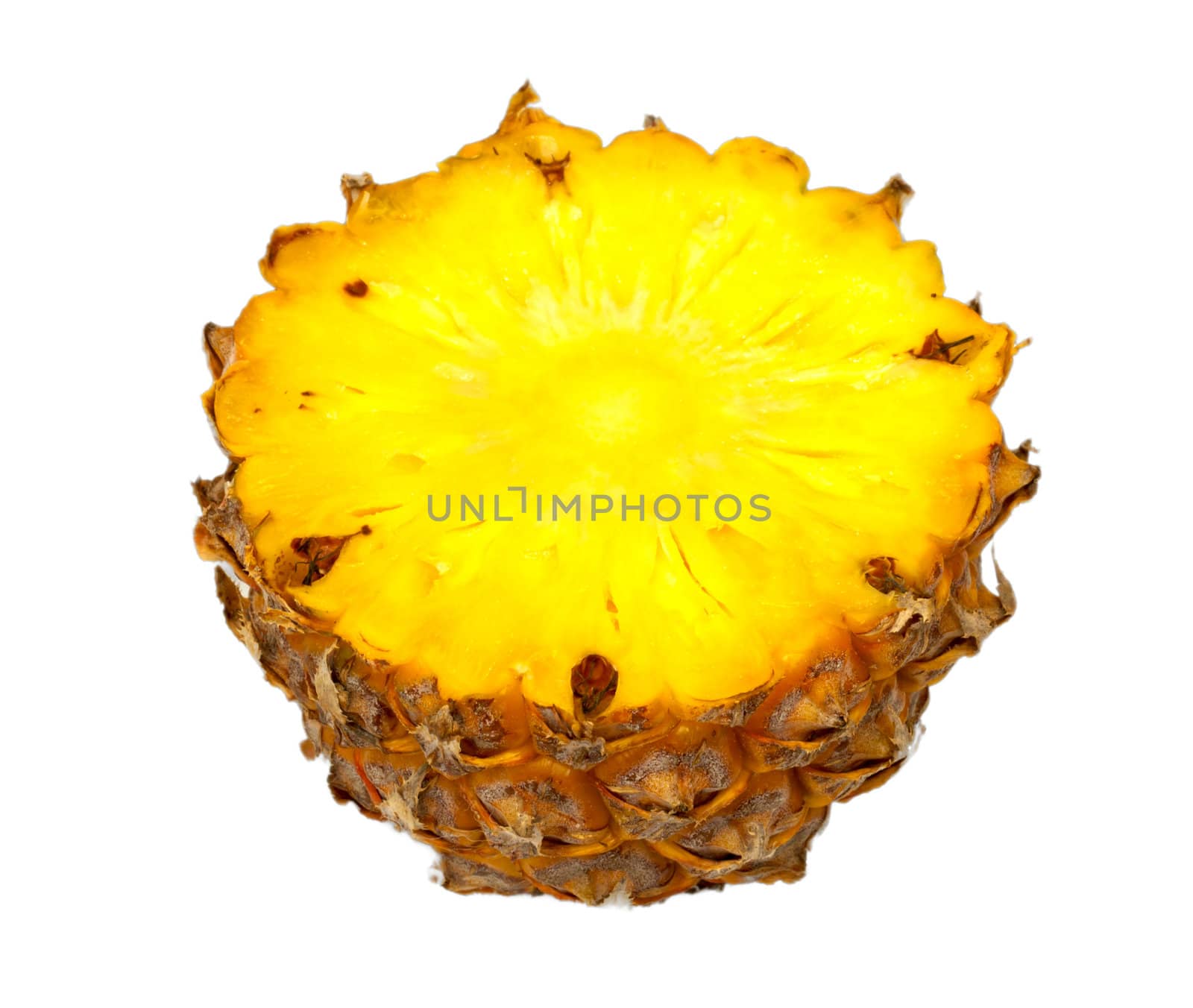 Fresh cross cut of ripe pineapple. Isolated on a white. 