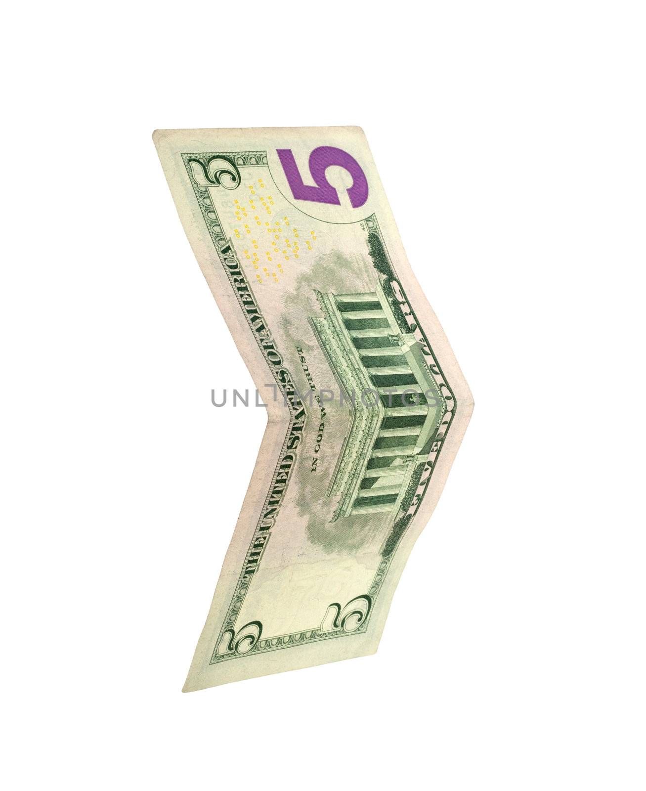 American five dollar banknote isolated over white  by schankz