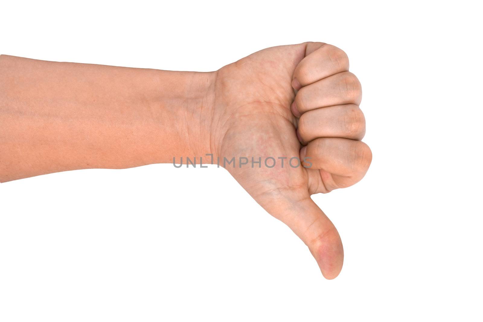 men's hand make thumbs up isolated over white  by schankz