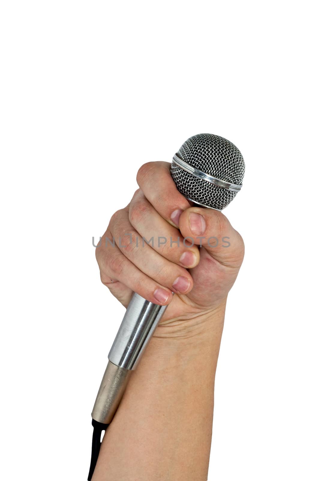 Microphone in hand isolated on white  by schankz