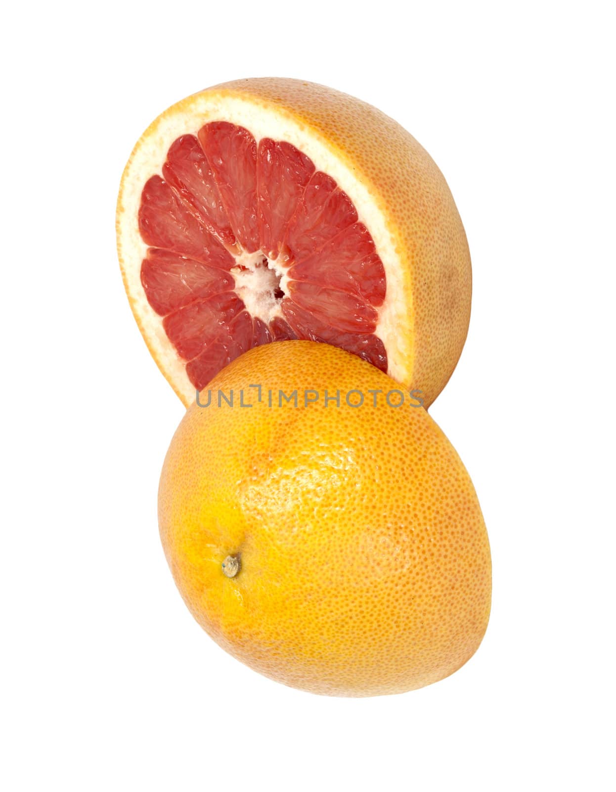 two half grapefruit isolated on white background 
