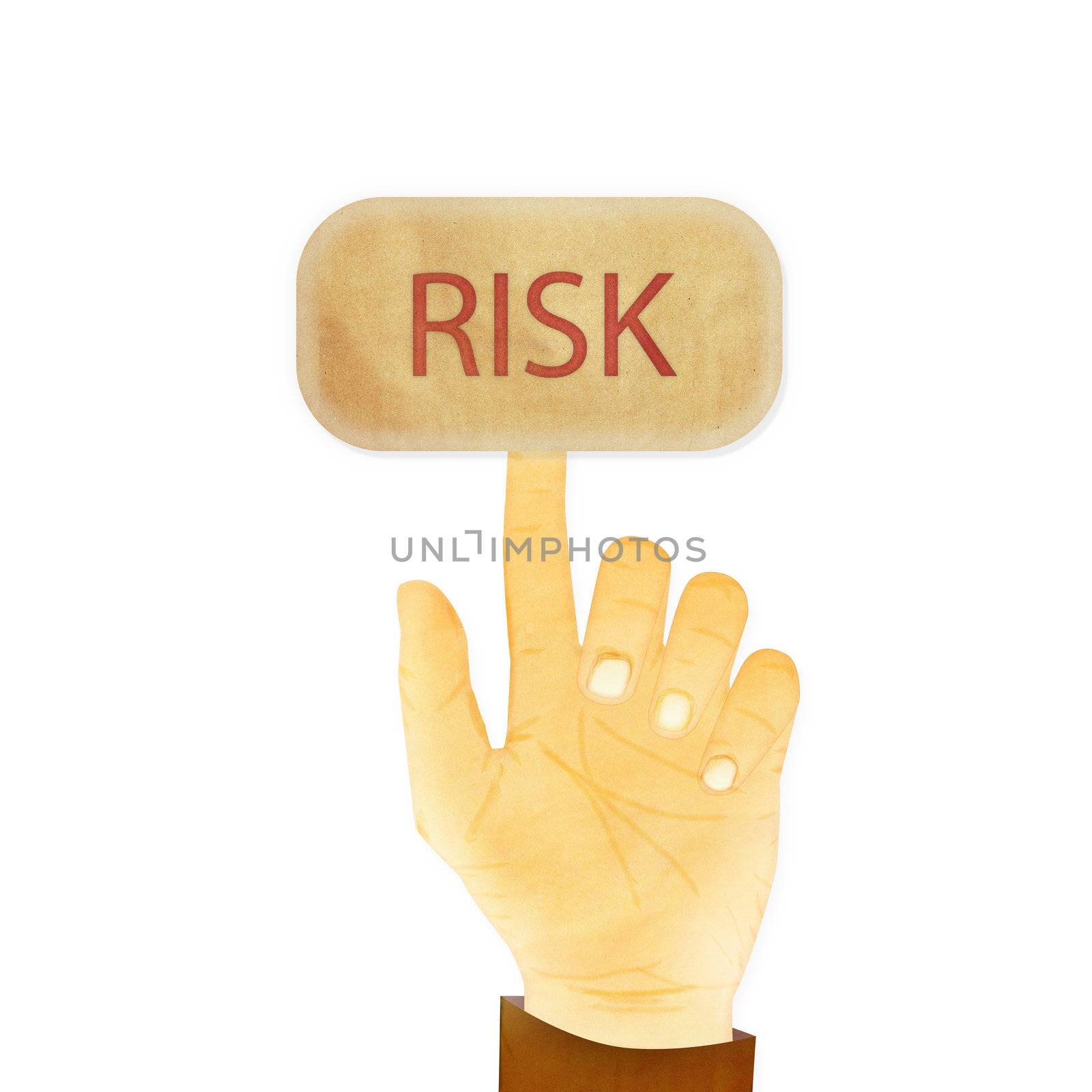 Paper texture ,Hand gesture pointing at Risk button