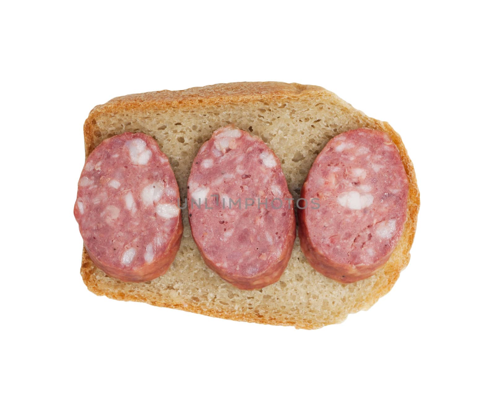 Bread with salami isolated on white background 