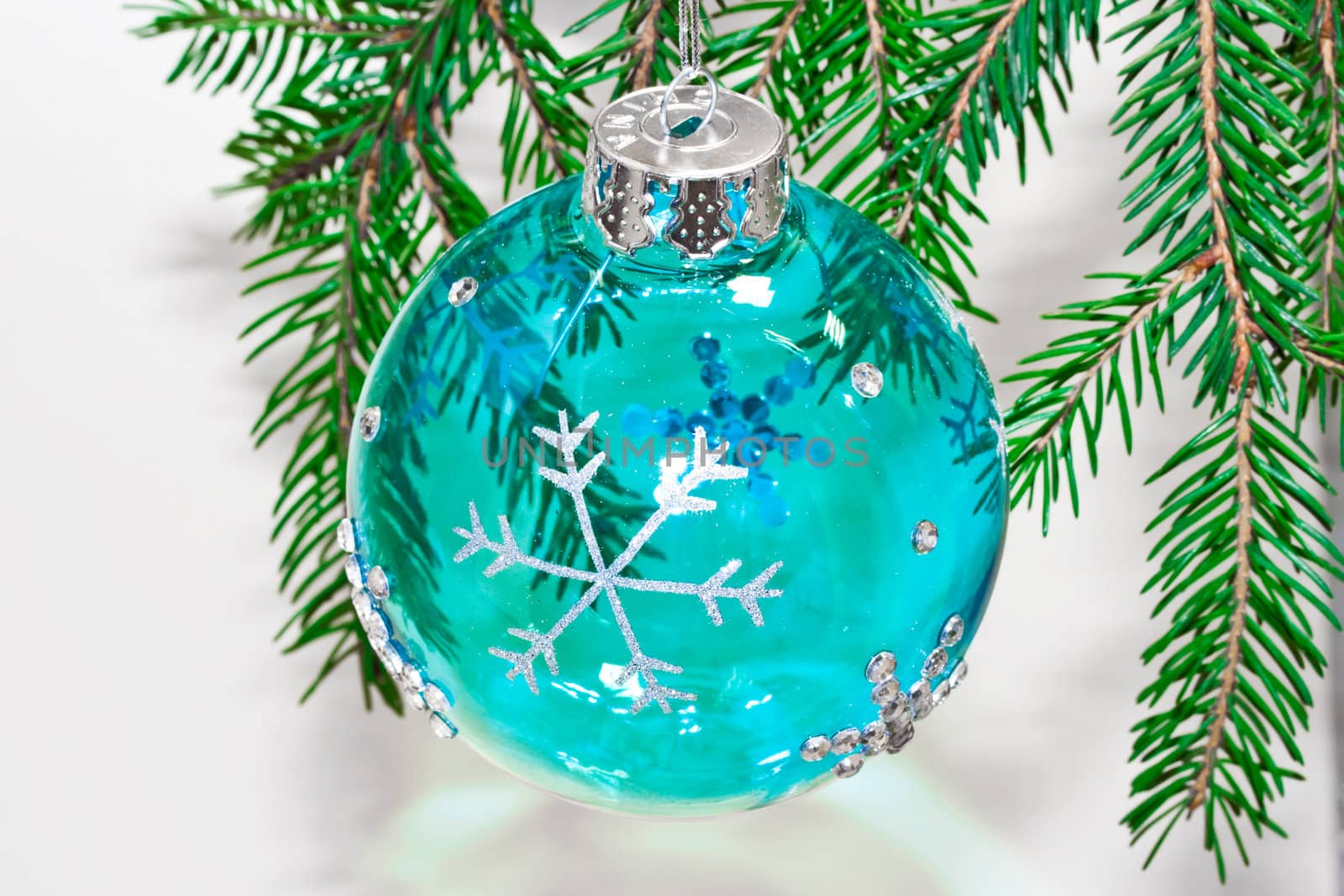Round blue bal as a decoration for the Christmas toy