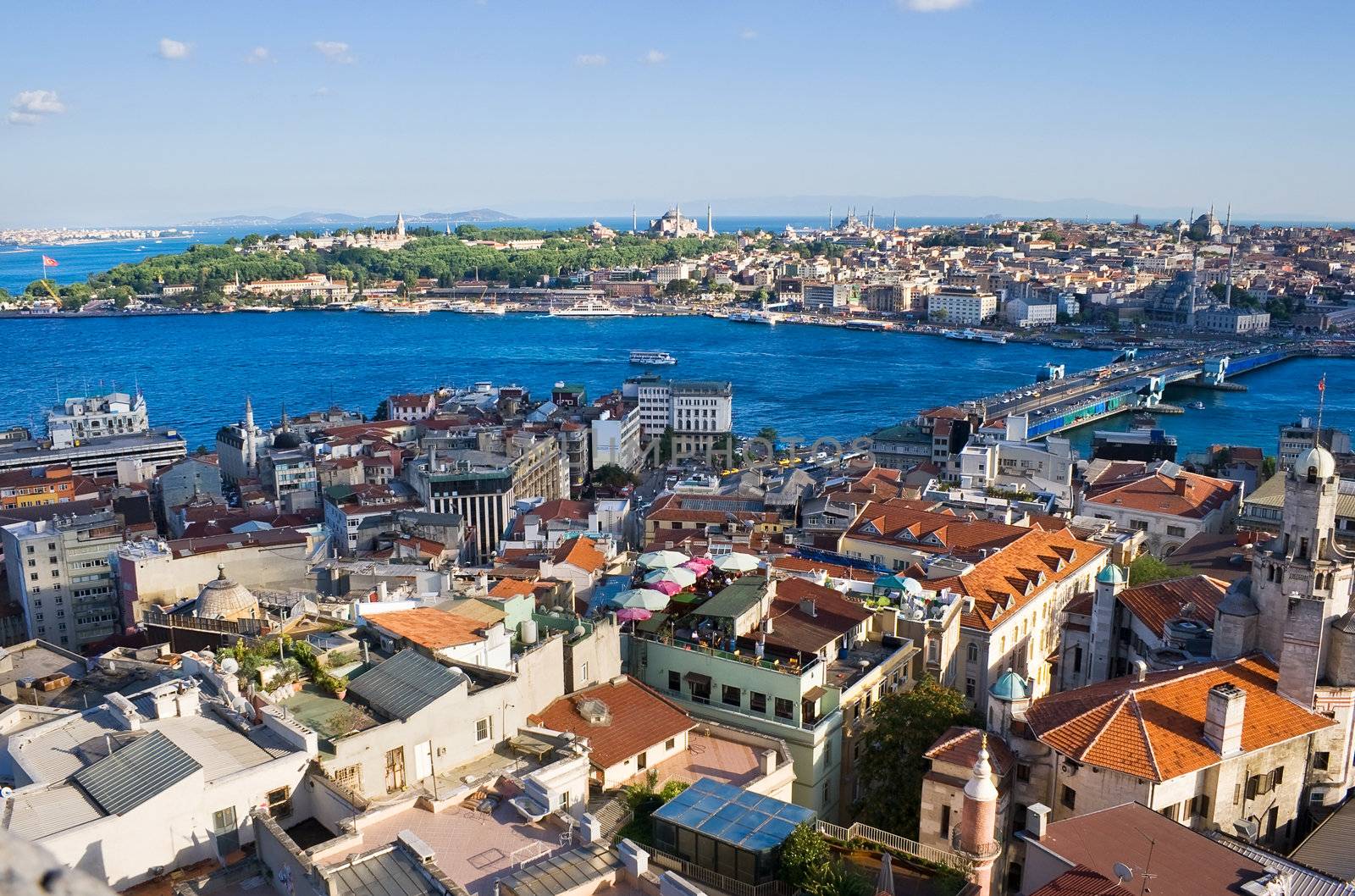 Istanbul. Panoramic View from Galata tower to Golden Horn and Bosphorus, Turkey
