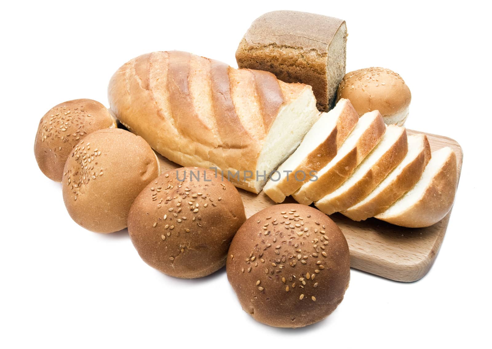 Different types of bread isolatedo on white background