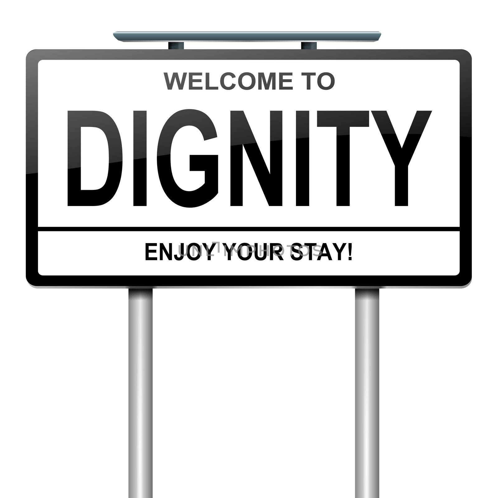 Illustration depicting a white roadsign with a dignity concept. White background.